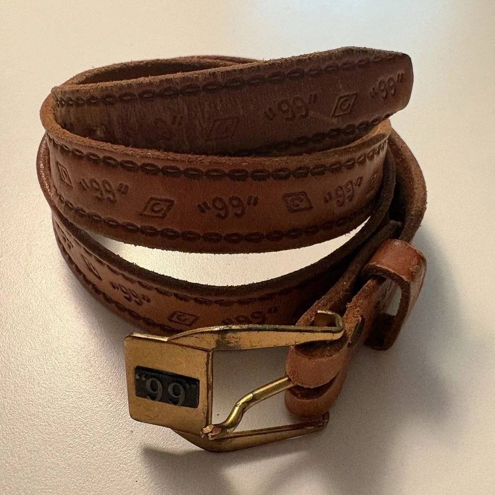 Vintage Justin Western Leather Belt Brass Buckle Sz 38 